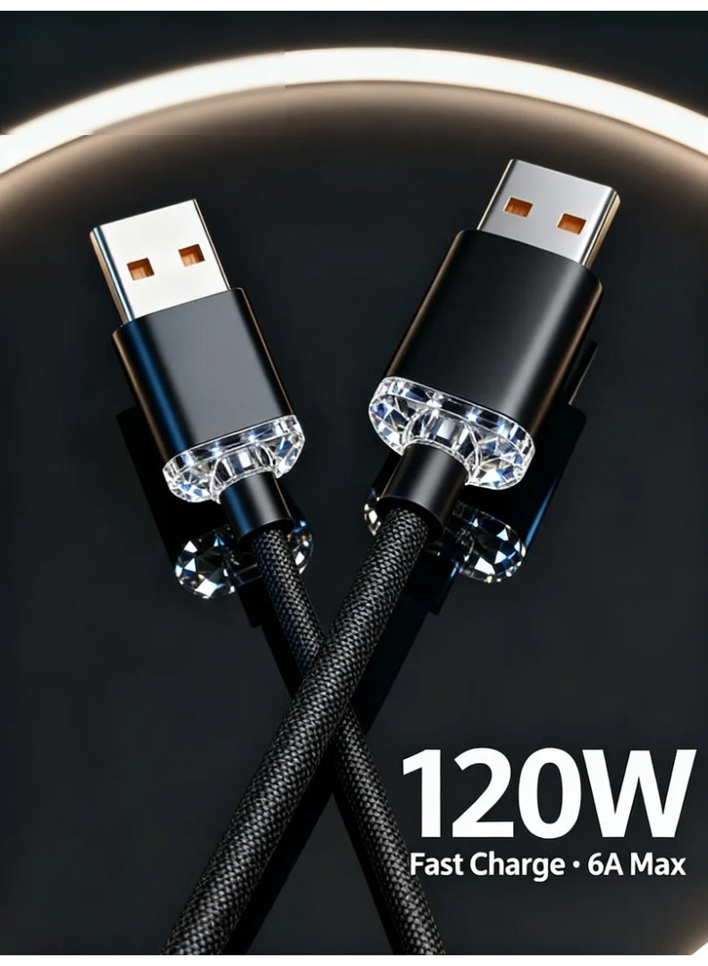 robotgcc 120W Transparent Fast Charging USB-C Cable | 2-Meter Long SuperCharge Cord with Reinforced Anti-Bend Connector, High-Density Nylon Braid, 6A High-Current Output, Low-Temperature Power Stability, 480Mbps Data Sync, Universal Fast-Charge Support for Android Devices, Tablets, Power Banks – Blue / Black - Image 1